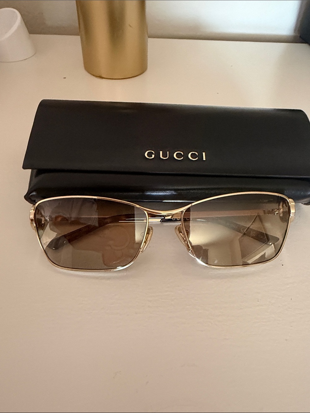 Gucci Gold Frame Brown Lens Women’s Sunglasses